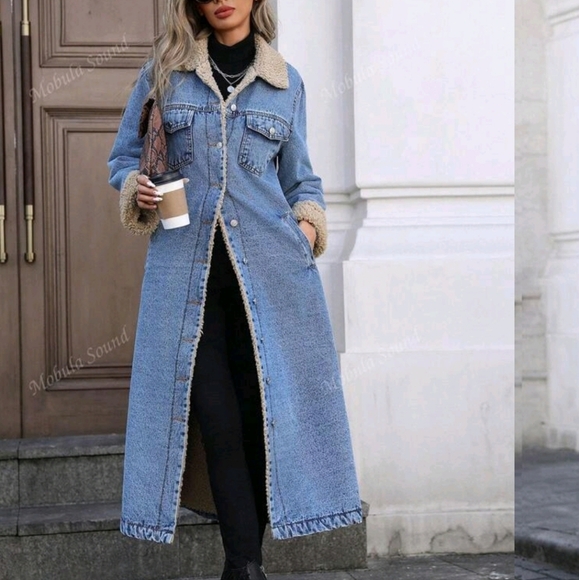 New Trendy Long Denim Jacket - Picture 4 of 5